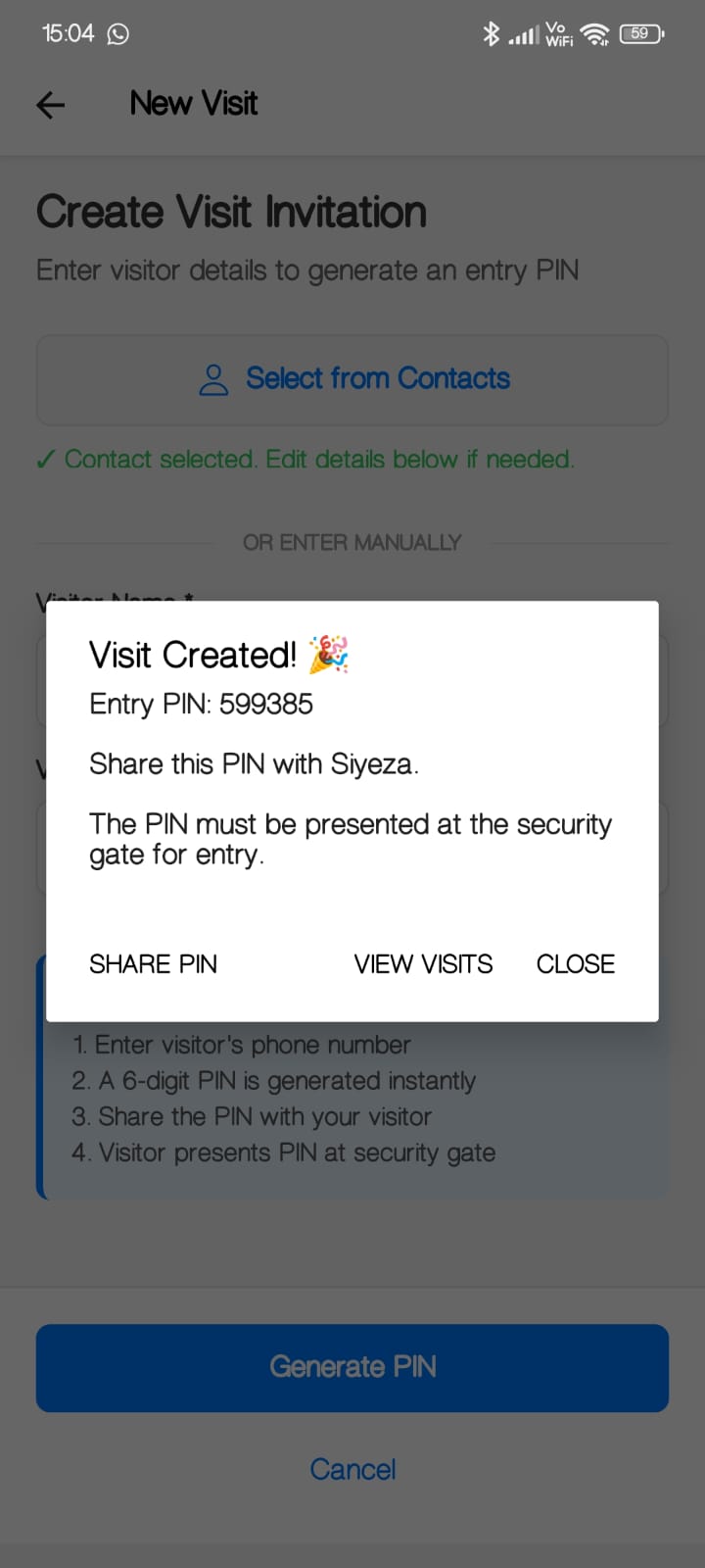 Resident Mobile App - Share PIN